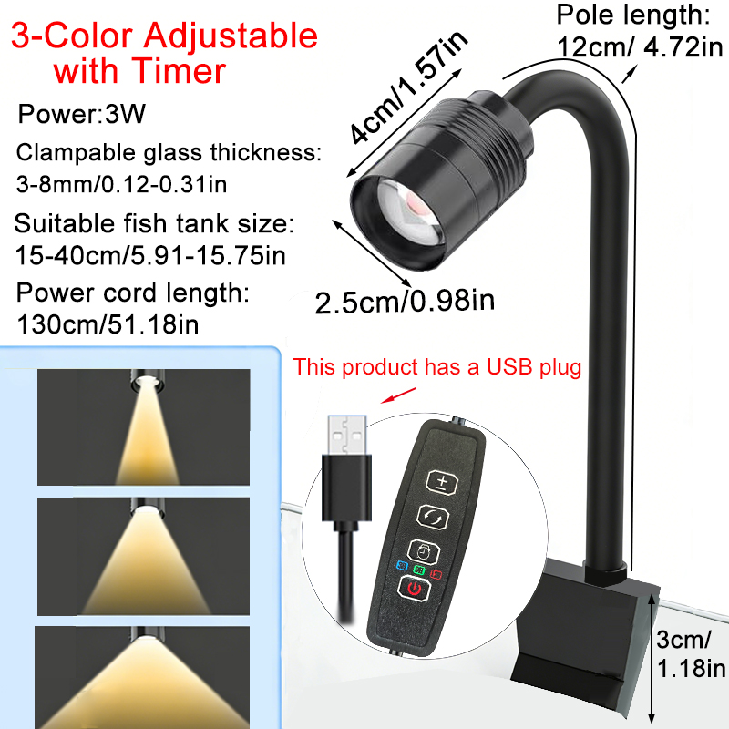 Marine Aquarium Lamp - Projecteur d'aquarium sud-américain 3W, 3 couleurs,