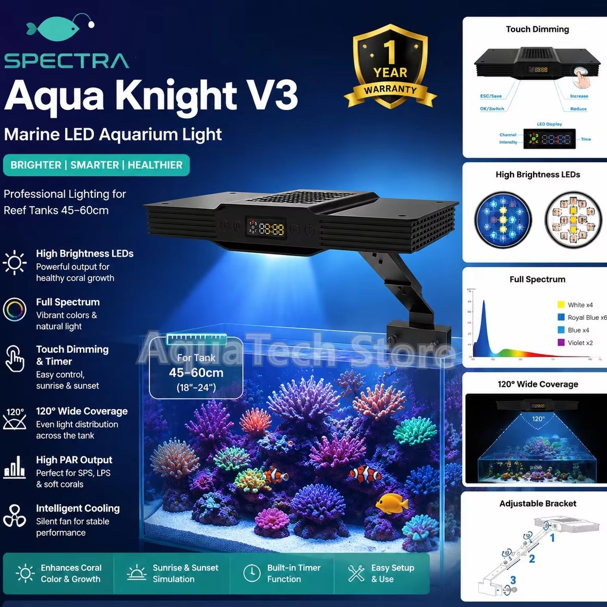 Spectra Aqua Knight V3 75W pro - Marine Aquarium Lamp avis et prix